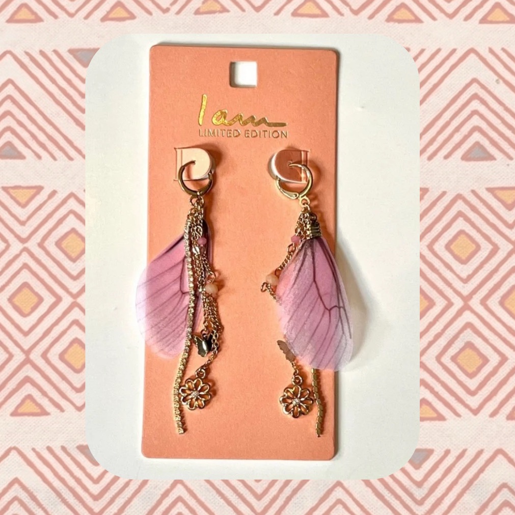 Boho Gold Dangling Earrings With Purple Feathers & Chandelier Rhinestones